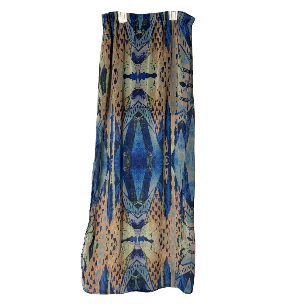 Kendall & Kylie Blue Peach Geometric Print Maxi Skirt Side Slit Small